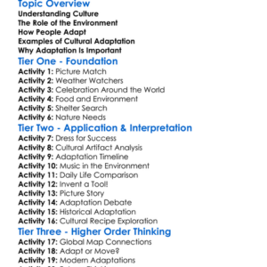 Cultural Adaptation To Environment Worksheet Activity Booklet