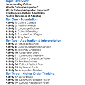 Cultural Adaptation Worksheet Activity Booklet