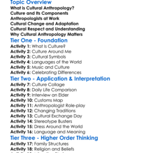 Cultural Anthropology Basics Worksheet Activity Booklet