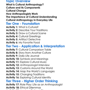 Cultural Anthropology Fundamentals Worksheet Activity Booklet