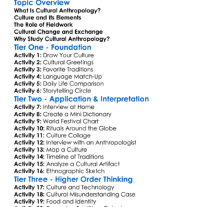 Cultural Anthropology Overview Worksheet Activity Booklet