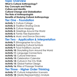 Cultural Anthropology Worksheet Activity Booklet
