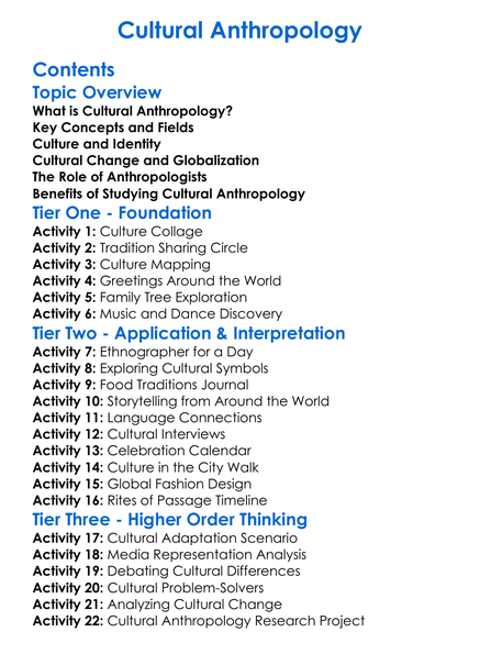 Cultural Anthropology Worksheet Activity Booklet