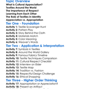 Cultural Appreciation In Textiles Worksheet Activity Booklet