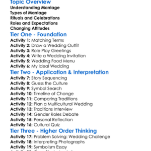 Cultural Approaches To Marriage Worksheet Activity Booklet