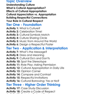 Cultural Appropriation And Respect Worksheet Activity Booklet