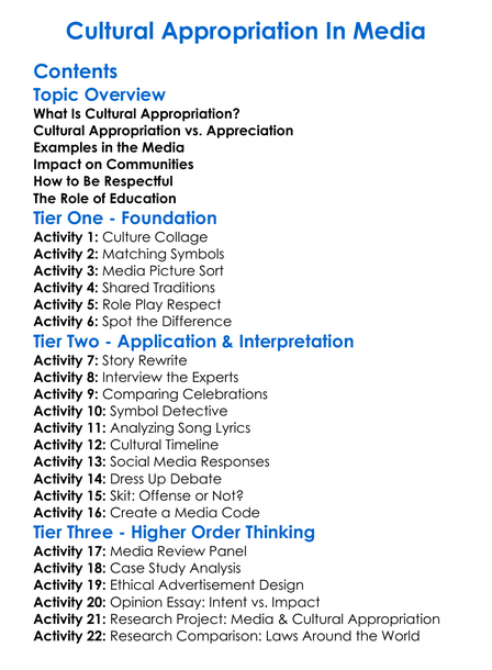 Cultural Appropriation In Media Worksheet Activity Booklet