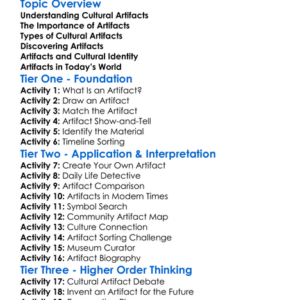 Cultural Artifacts Worksheet Activity Booklet