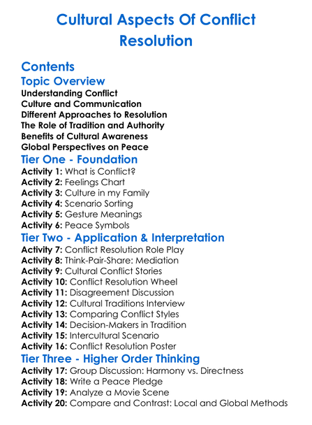 Cultural Aspects Of Conflict Resolution Worksheet Activity Booklet