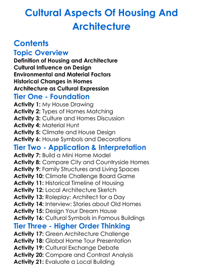 Cultural Aspects Of Housing And Architecture Worksheet Activity Booklet