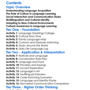 Cultural Aspects Of Language Acquisition Worksheet Activity Booklet