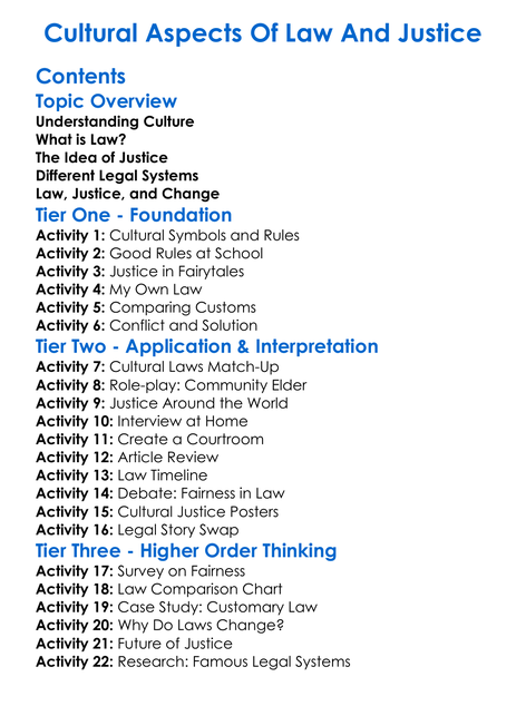Cultural Aspects Of Law And Justice Worksheet Activity Booklet