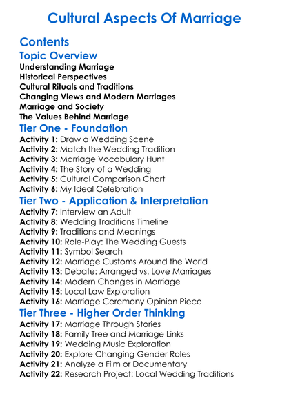 Cultural Aspects Of Marriage Worksheet Activity Booklet