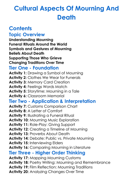 Cultural Aspects Of Mourning And Death Worksheet Activity Booklet