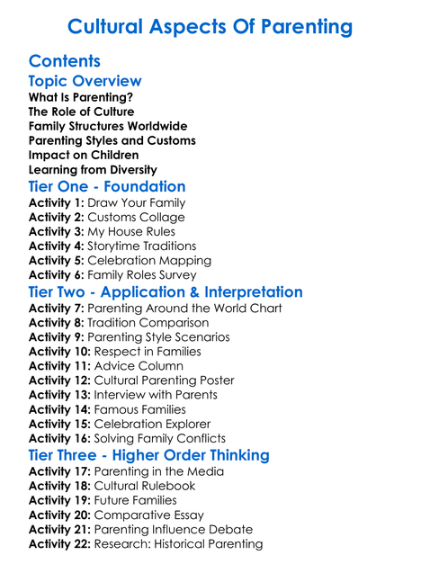 Cultural Aspects Of Parenting Worksheet Activity Booklet