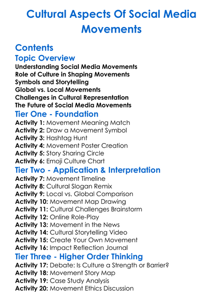 Cultural Aspects Of Social Media Movements Worksheet Activity Booklet