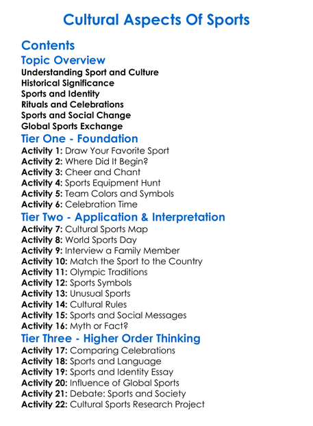Cultural Aspects Of Sports Worksheet Activity Booklet