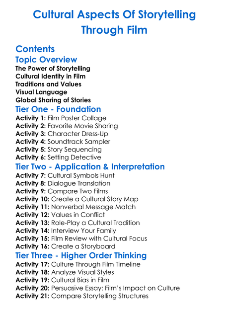 Cultural Aspects Of Storytelling Through Film Worksheet Activity Booklet
