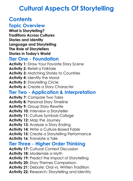 Cultural Aspects Of Storytelling Worksheet Activity Booklet