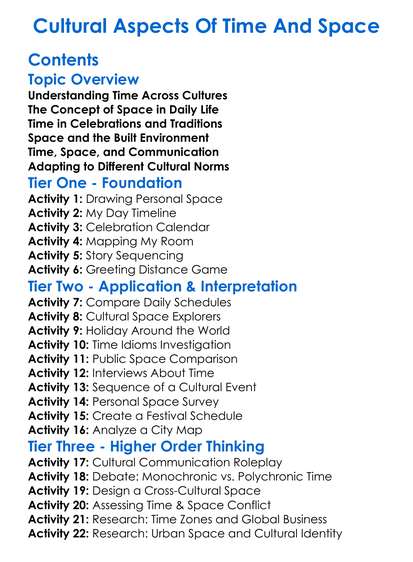 Cultural Aspects Of Time And Space Worksheet Activity Booklet