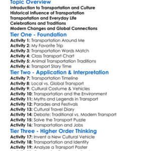 Cultural Aspects Of Transportation Worksheet Activity Booklet