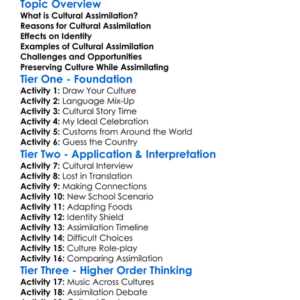 Cultural Assimilation Worksheet Activity Booklet