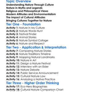 Cultural Attitudes Toward Nature Worksheet Activity Booklet