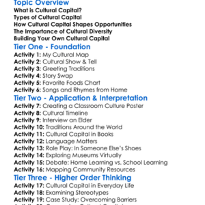 Cultural Capital Worksheet Activity Booklet