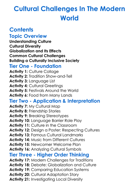 Cultural Challenges In The Modern World Worksheet Activity Booklet