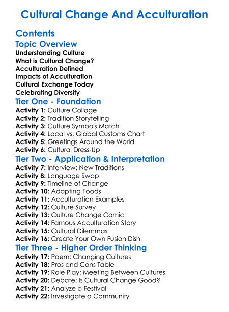 Cultural Change And Acculturation Worksheet Activity Booklet