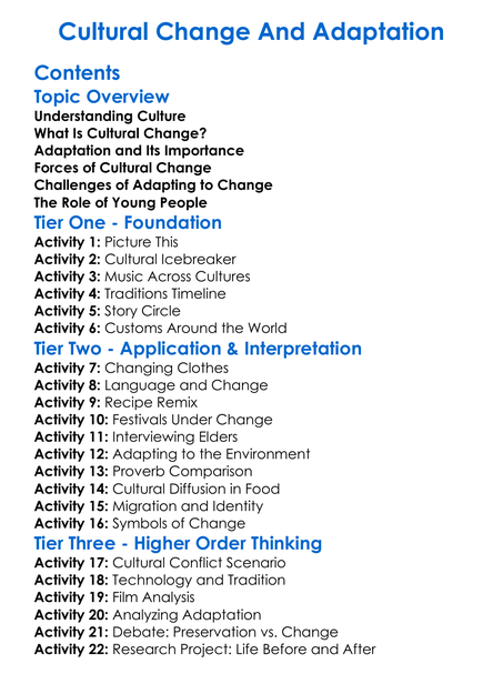 Cultural Change And Adaptation Worksheet Activity Booklet