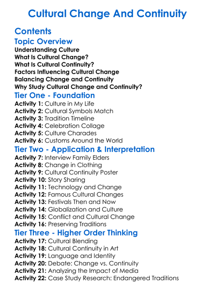 Cultural Change And Continuity Worksheet Activity Booklet