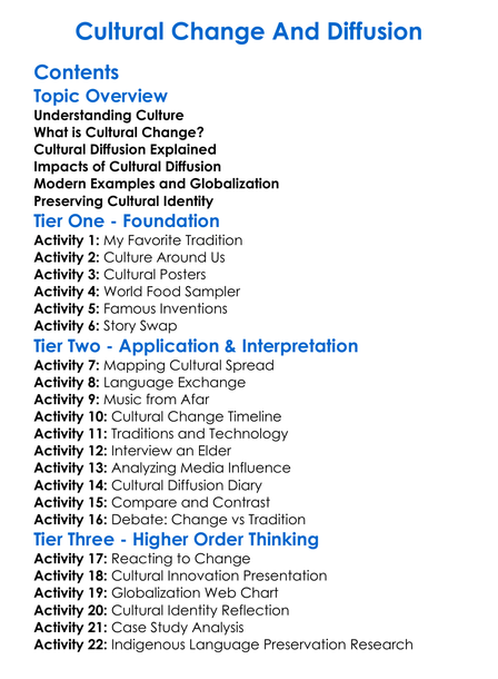 Cultural Change And Diffusion Worksheet Activity Booklet
