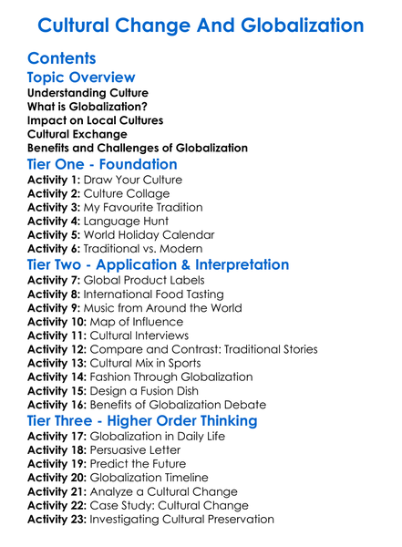 Cultural Change And Globalization Worksheet Activity Booklet