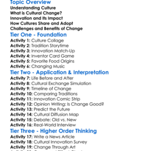 Cultural Change And Innovation Worksheet Activity Booklet