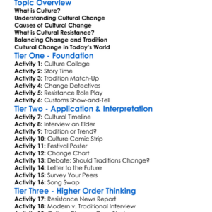 Cultural Change And Resistance Worksheet Activity Booklet