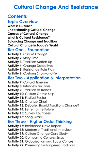 Cultural Change And Resistance Worksheet Activity Booklet