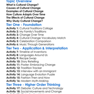 Cultural Change Worksheet Activity Booklet
