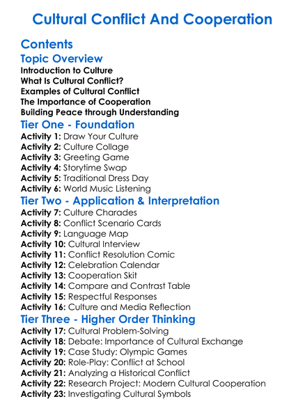 Cultural Conflict And Cooperation Worksheet Activity Booklet