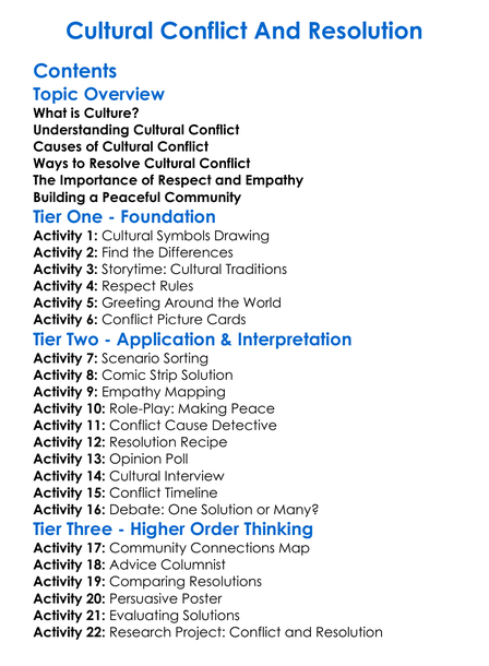 Cultural Conflict And Resolution Worksheet Activity Booklet