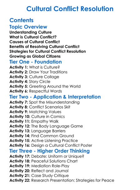 Cultural Conflict Resolution Worksheet Activity Booklet