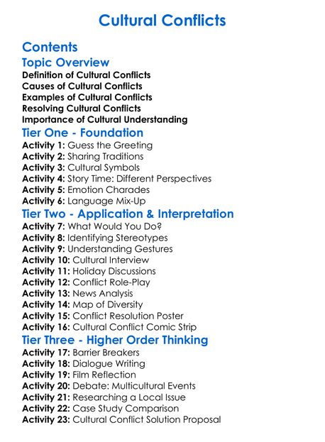 Cultural Conflicts Worksheet Activity Booklet