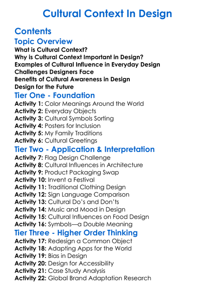 Cultural Context In Design Worksheet Activity Booklet