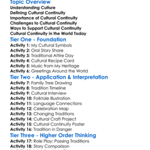 Cultural Continuity Worksheet Activity Booklet