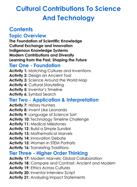 Cultural Contributions To Science And Technology Worksheet Activity Booklet