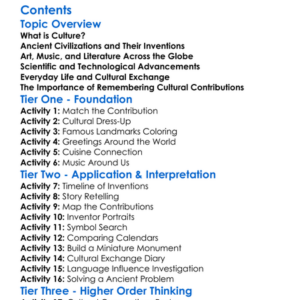 Cultural Contributions To World History Worksheet Activity Booklet