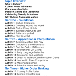 Cultural Differences In Business Worksheet Activity Booklet