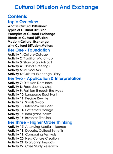 Cultural Diffusion And Exchange Worksheet Activity Booklet