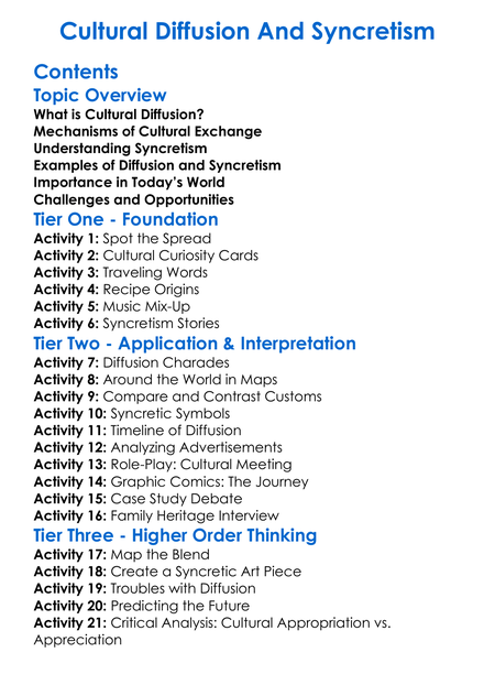 Cultural Diffusion And Syncretism Worksheet Activity Booklet