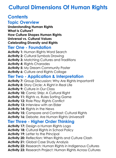 Cultural Dimensions Of Human Rights Worksheet Activity Booklet